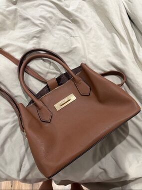 Aldo Brown Pebbled Satchel with Gold Hardware